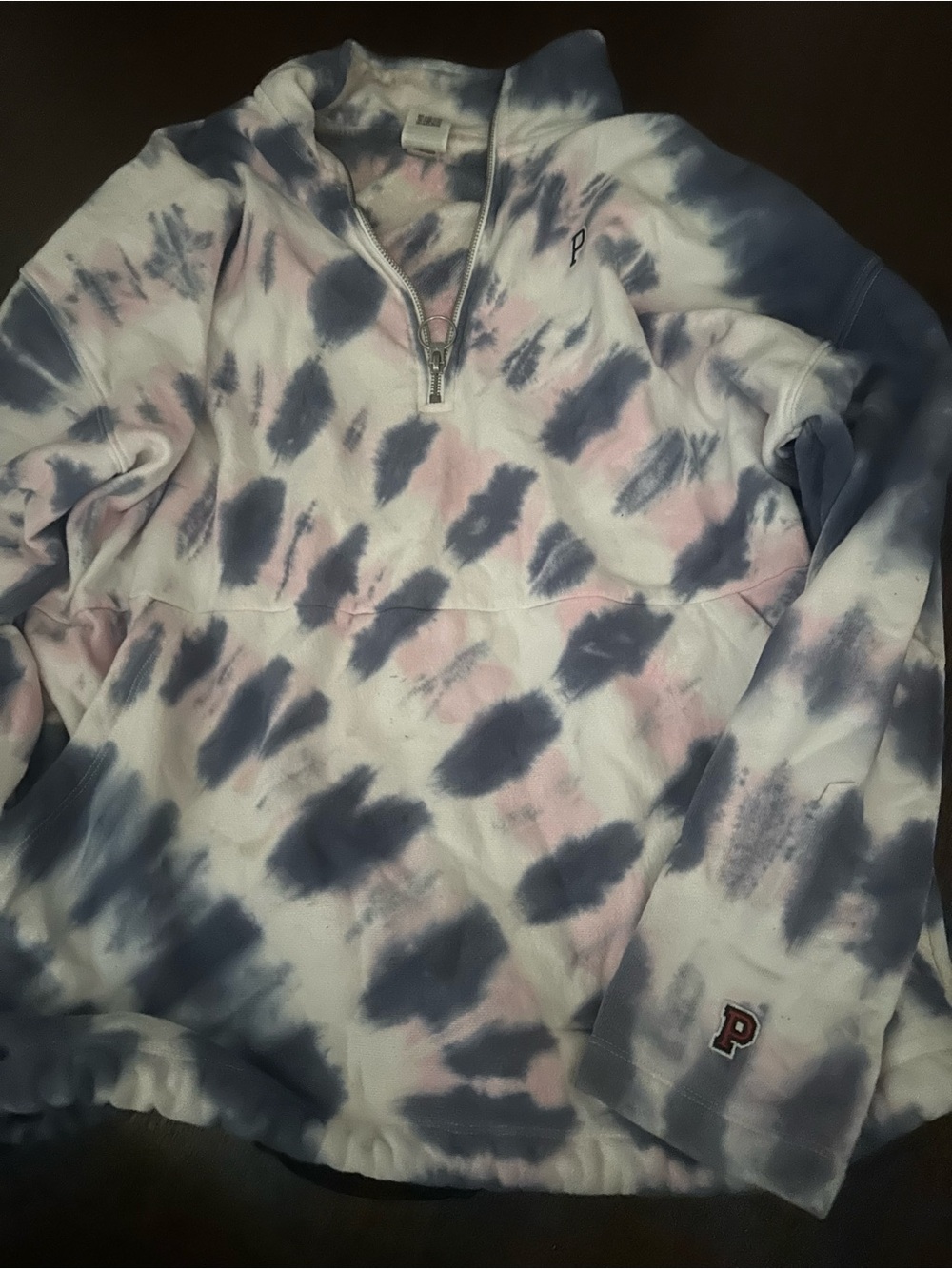 PINK Victoria's Secret Pink & Blue Tie-Dye Quarter-Zip Pullover
